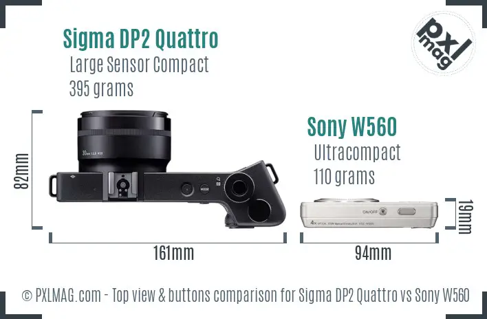 Sigma DP2 Quattro vs Sony W560 top view buttons comparison