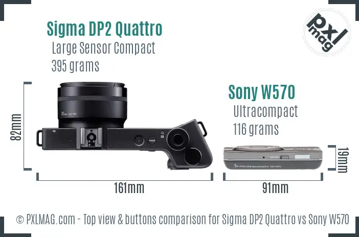 Sigma DP2 Quattro vs Sony W570 top view buttons comparison