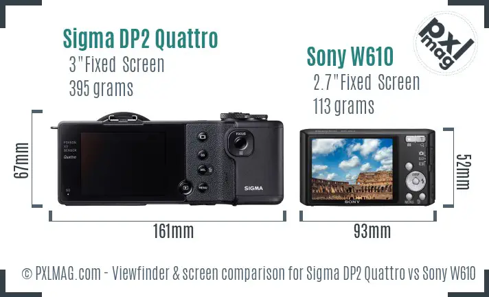 Sigma DP2 Quattro vs Sony W610 Screen and Viewfinder comparison