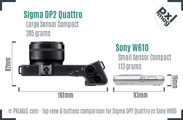 Sigma DP2 Quattro vs Sony W610 top view buttons comparison