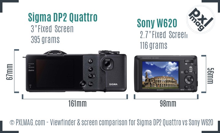 Sigma DP2 Quattro vs Sony W620 Screen and Viewfinder comparison