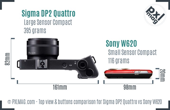 Sigma DP2 Quattro vs Sony W620 top view buttons comparison