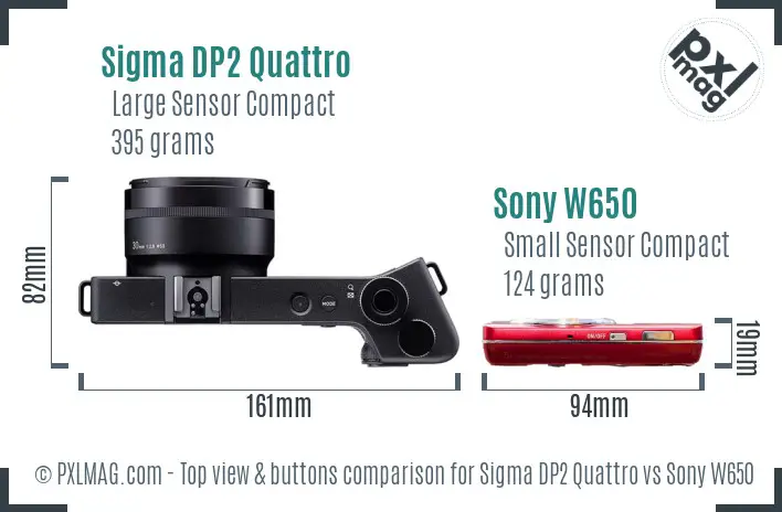 Sigma DP2 Quattro vs Sony W650 top view buttons comparison