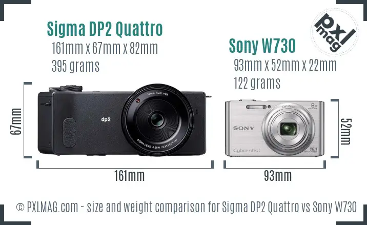 Sigma DP2 Quattro vs Sony W730 size comparison
