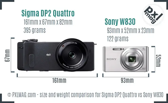 Sigma DP2 Quattro vs Sony W830 size comparison