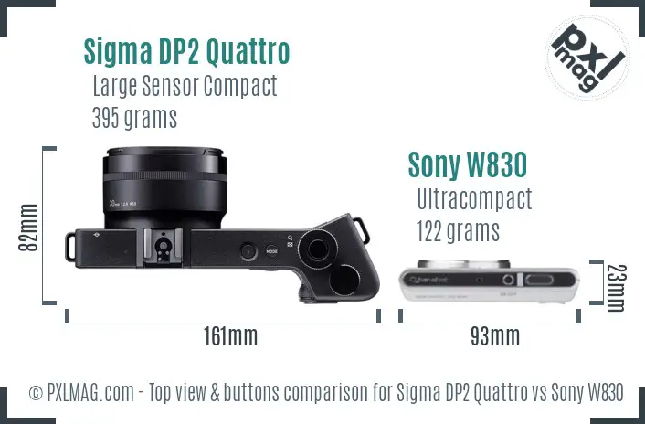 Sigma DP2 Quattro vs Sony W830 top view buttons comparison