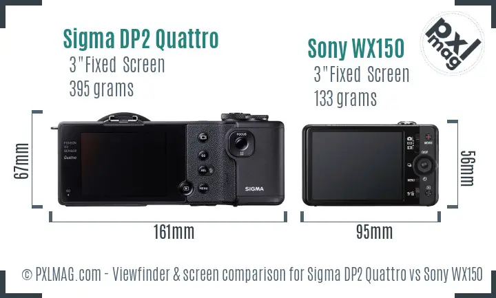 Sigma DP2 Quattro vs Sony WX150 Screen and Viewfinder comparison