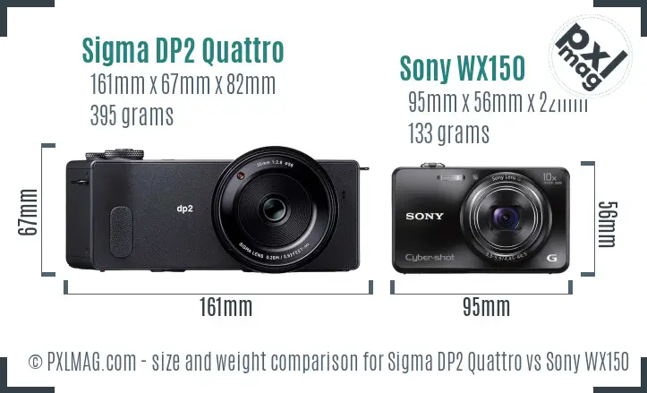 Sigma DP2 Quattro vs Sony WX150 size comparison