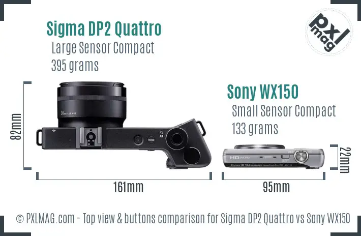 Sigma DP2 Quattro vs Sony WX150 top view buttons comparison