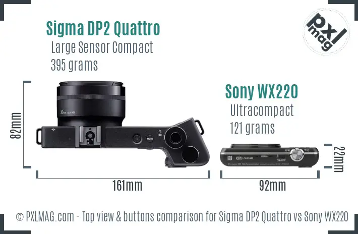 Sigma DP2 Quattro vs Sony WX220 top view buttons comparison