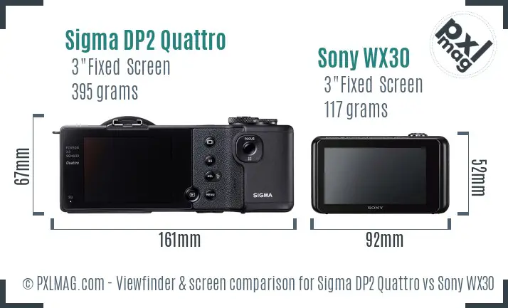 Sigma DP2 Quattro vs Sony WX30 Screen and Viewfinder comparison