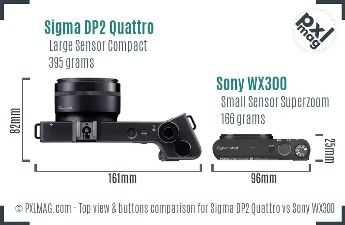 Sigma DP2 Quattro vs Sony WX300 top view buttons comparison