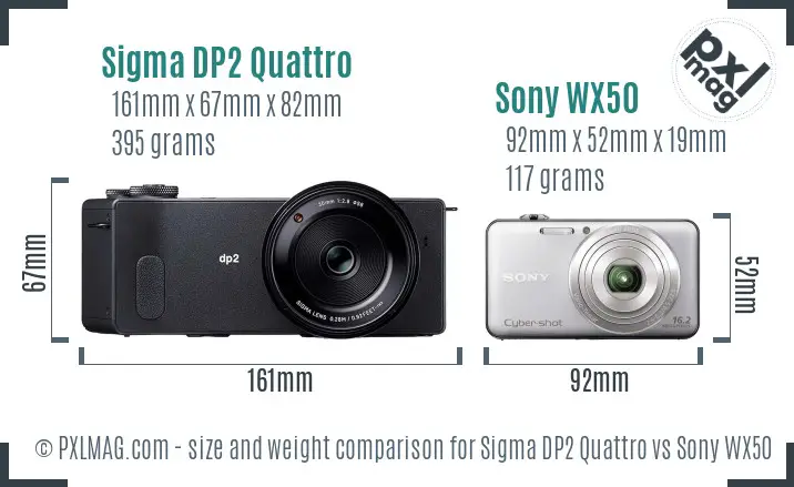 Sigma DP2 Quattro vs Sony WX50 size comparison