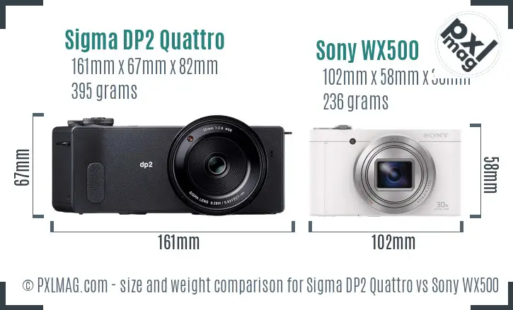 Sigma DP2 Quattro vs Sony WX500 size comparison