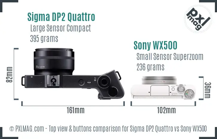 Sigma DP2 Quattro vs Sony WX500 top view buttons comparison