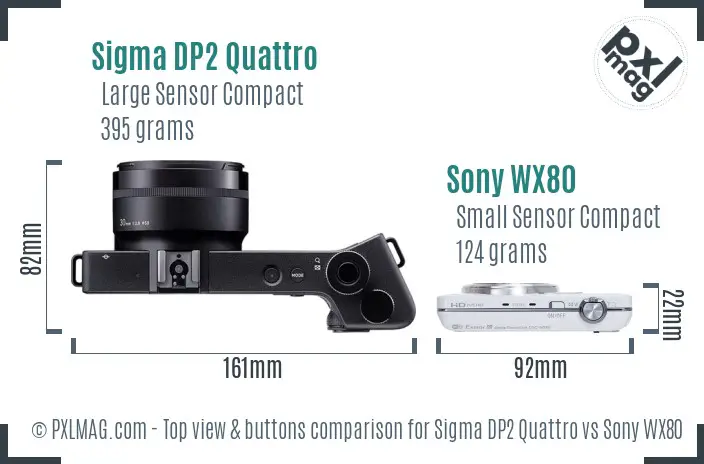 Sigma DP2 Quattro vs Sony WX80 top view buttons comparison