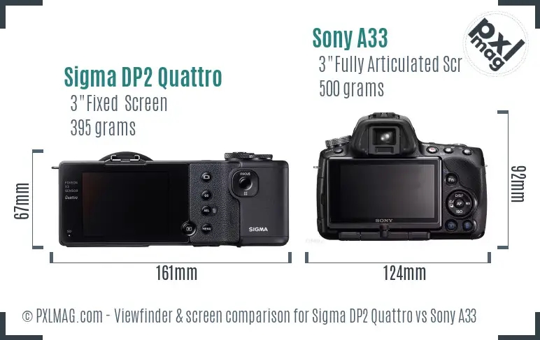 Sigma DP2 Quattro vs Sony A33 Screen and Viewfinder comparison