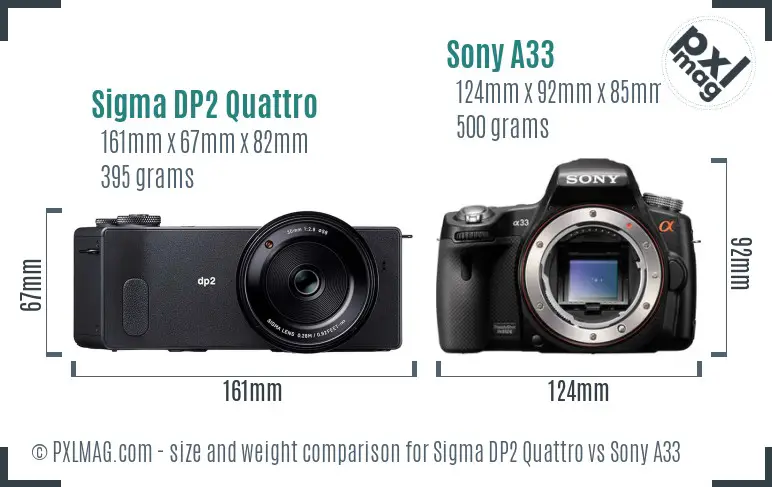 Sigma DP2 Quattro vs Sony A33 size comparison