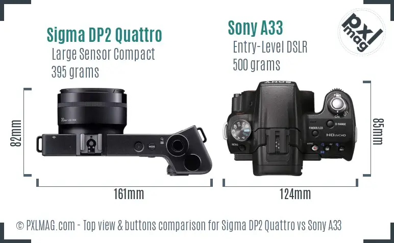 Sigma DP2 Quattro vs Sony A33 top view buttons comparison