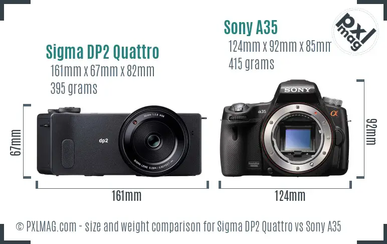 Sigma DP2 Quattro vs Sony A35 size comparison