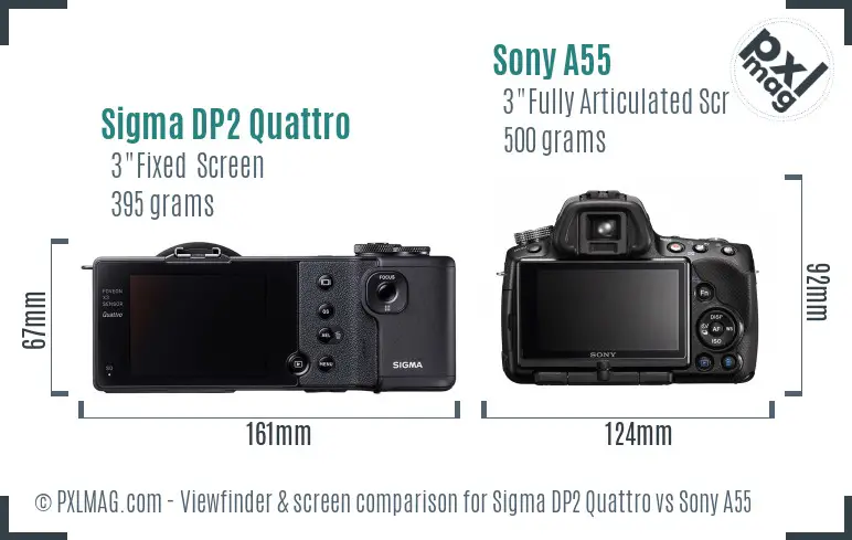 Sigma DP2 Quattro vs Sony A55 Screen and Viewfinder comparison