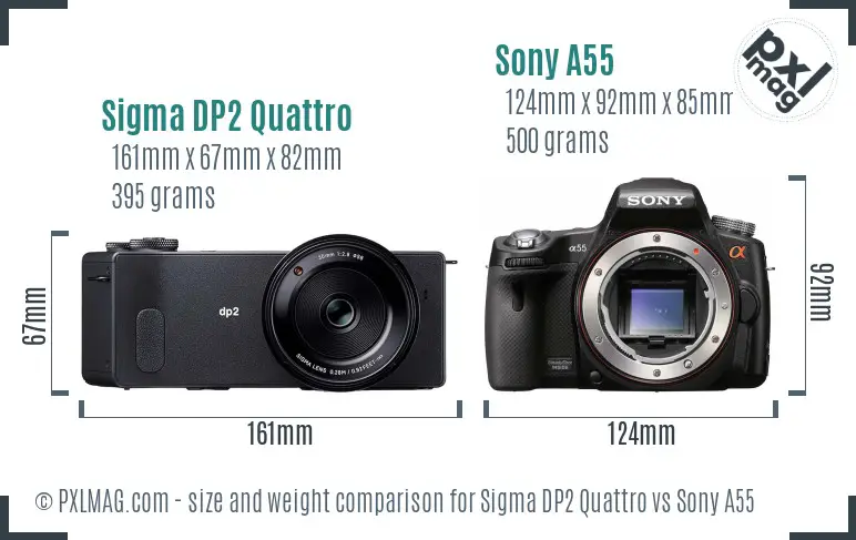 Sigma DP2 Quattro vs Sony A55 size comparison