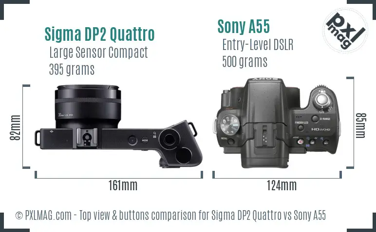 Sigma DP2 Quattro vs Sony A55 top view buttons comparison