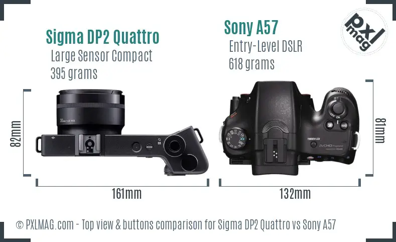 Sigma DP2 Quattro vs Sony A57 top view buttons comparison