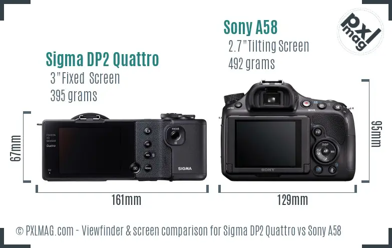 Sigma DP2 Quattro vs Sony A58 Screen and Viewfinder comparison