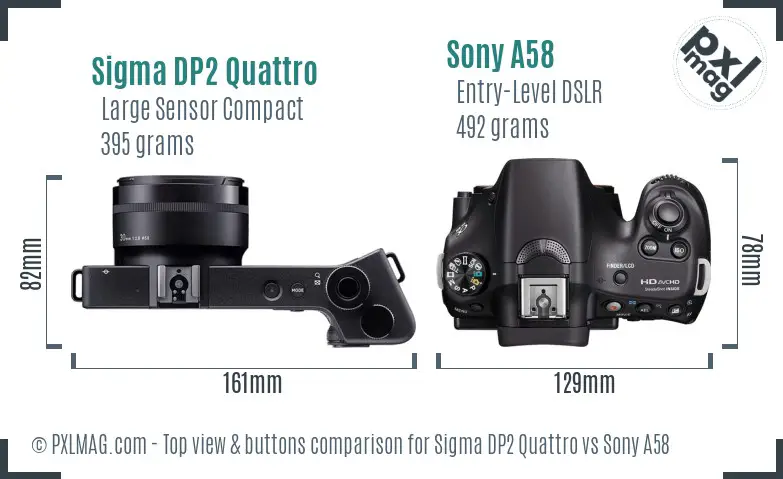 Sigma DP2 Quattro vs Sony A58 top view buttons comparison