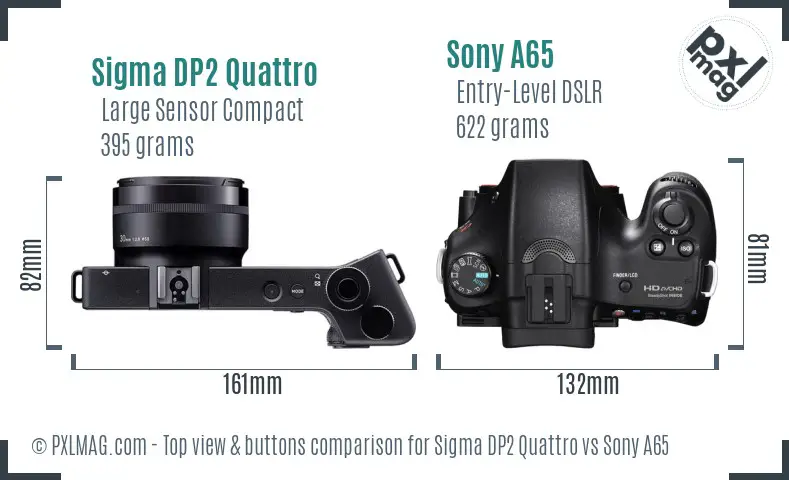 Sigma DP2 Quattro vs Sony A65 top view buttons comparison