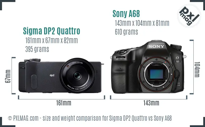 Sigma DP2 Quattro vs Sony A68 size comparison