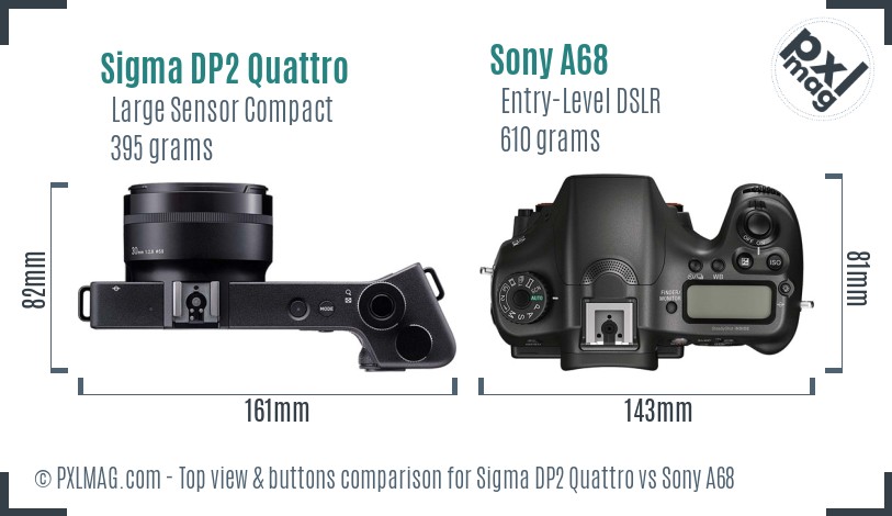 Sigma DP2 Quattro vs Sony A68 top view buttons comparison