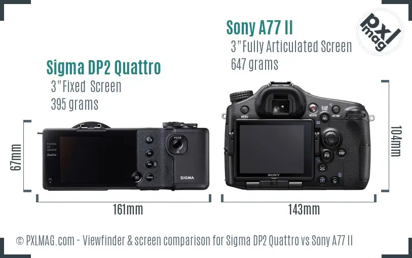 Sigma DP2 Quattro vs Sony A77 II Screen and Viewfinder comparison