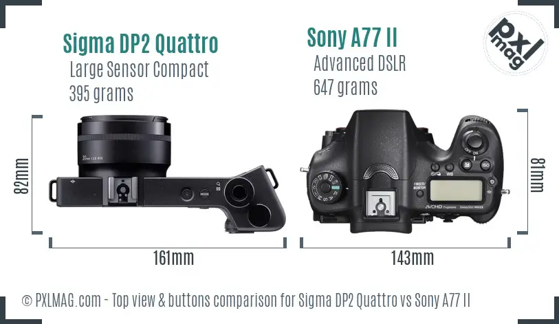 Sigma DP2 Quattro vs Sony A77 II top view buttons comparison