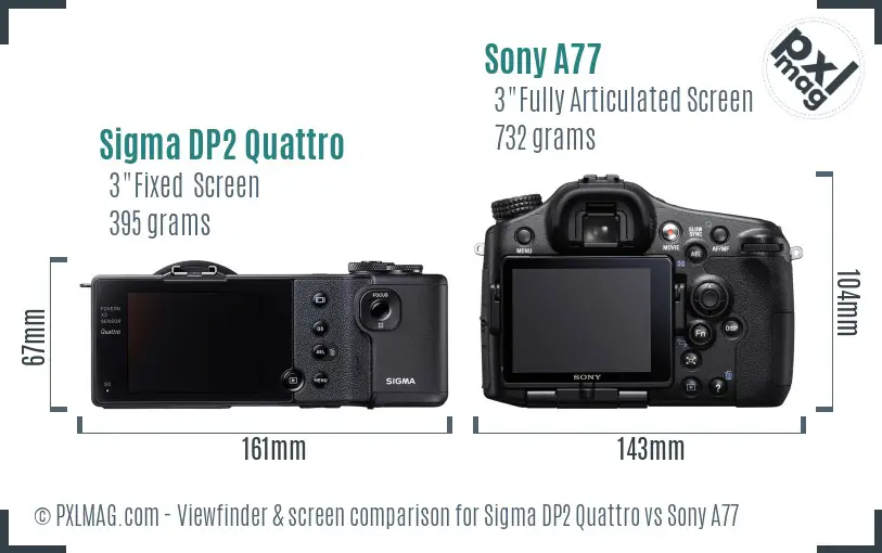 Sigma DP2 Quattro vs Sony A77 Screen and Viewfinder comparison
