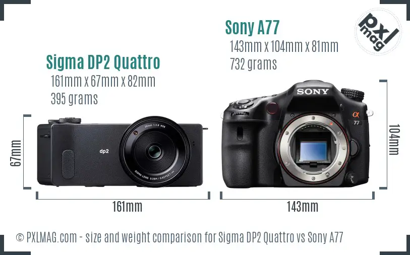 Sigma DP2 Quattro vs Sony A77 size comparison