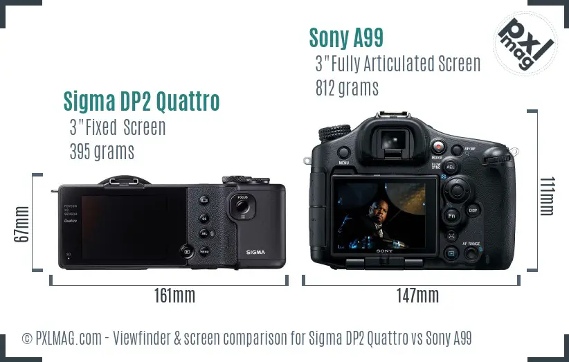 Sigma DP2 Quattro vs Sony A99 Screen and Viewfinder comparison