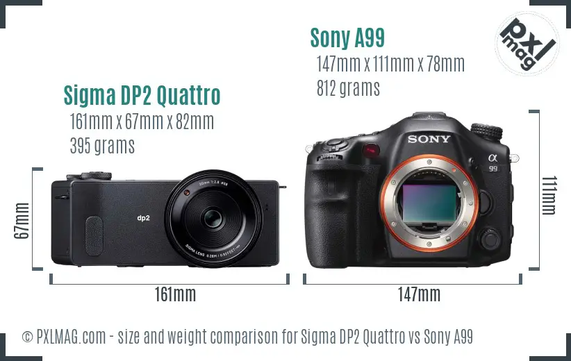Sigma DP2 Quattro vs Sony A99 size comparison