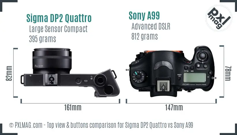 Sigma DP2 Quattro vs Sony A99 top view buttons comparison