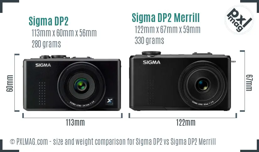 Sigma DP2 vs Sigma DP2 Merrill size comparison