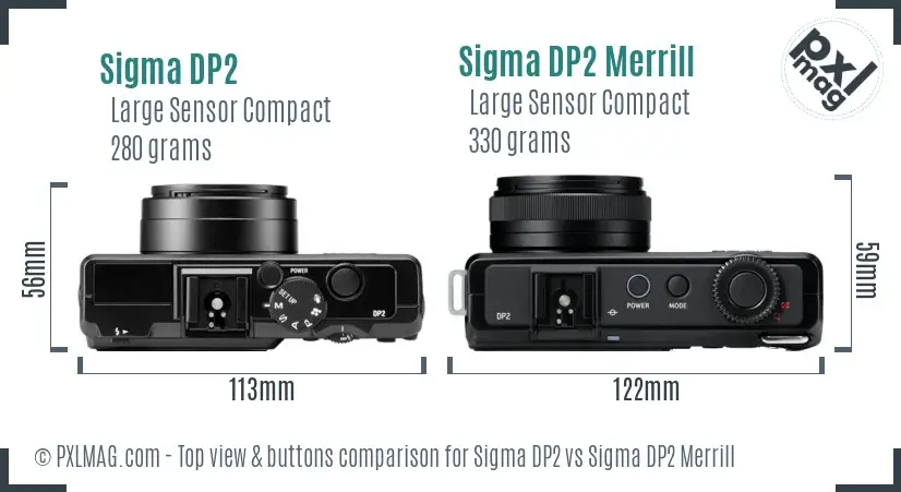 Sigma DP2 vs Sigma DP2 Merrill top view buttons comparison