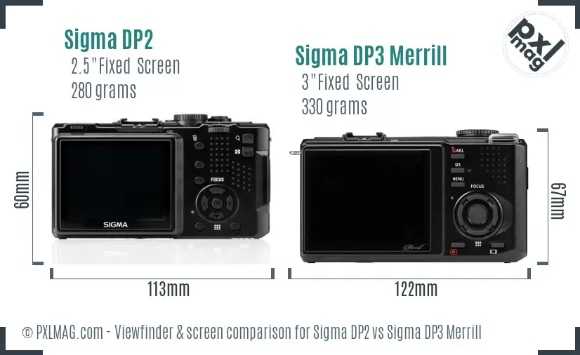 Sigma DP2 vs Sigma DP3 Merrill Screen and Viewfinder comparison