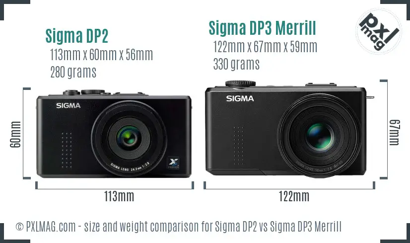Sigma DP2 vs Sigma DP3 Merrill size comparison