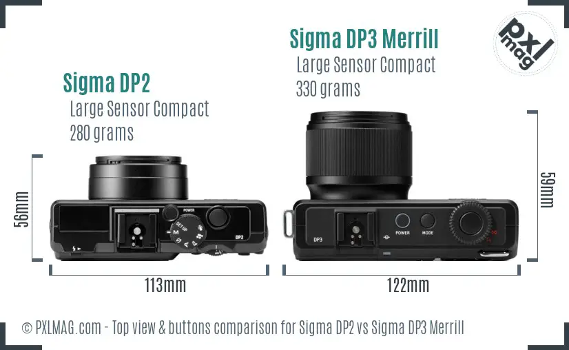 Sigma DP2 vs Sigma DP3 Merrill top view buttons comparison