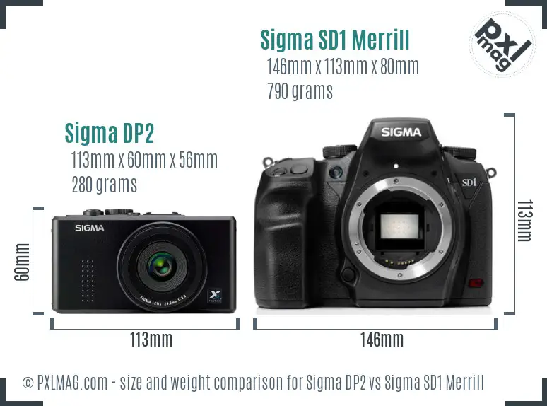 Sigma DP2 vs Sigma SD1 Merrill size comparison
