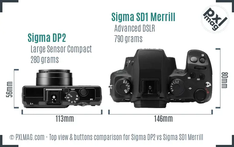 Sigma DP2 vs Sigma SD1 Merrill top view buttons comparison