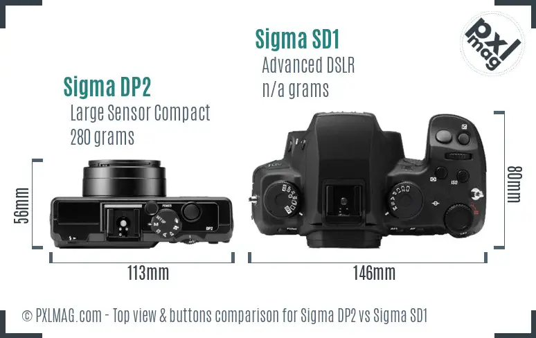 Sigma DP2 vs Sigma SD1 top view buttons comparison