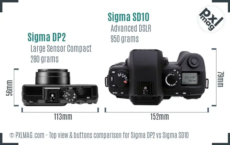 Sigma DP2 vs Sigma SD10 top view buttons comparison