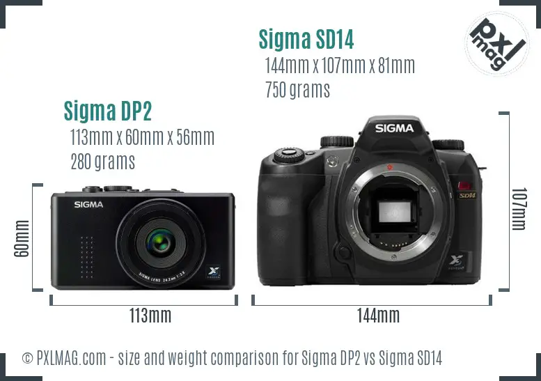 Sigma DP2 vs Sigma SD14 size comparison
